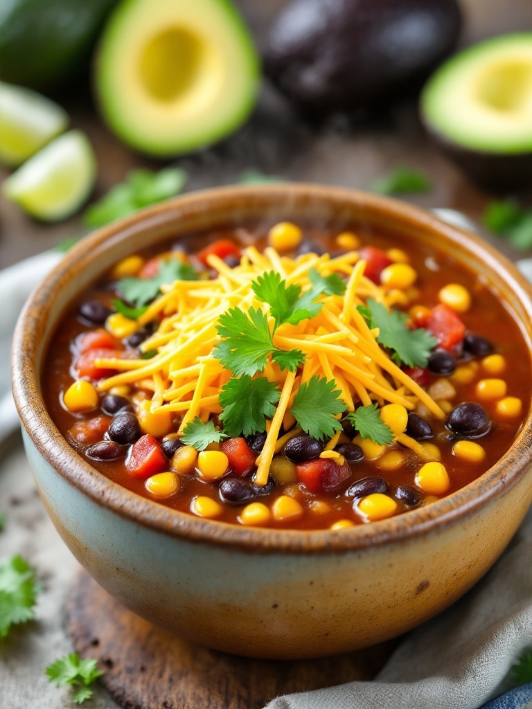 Quick and Flavorful 20 Minute Instant Pot Taco Soup A vibrant taco soup bowl topped with cheese and cilantro, showcasing black beans, corn, and tomatoes.