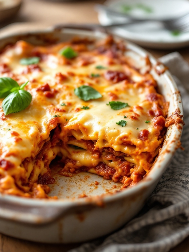 Quick and Delicious 20 Minute Baked Ravioli Casserole Baked ravioli casserole with melted cheese and basil, served in a rustic dish.