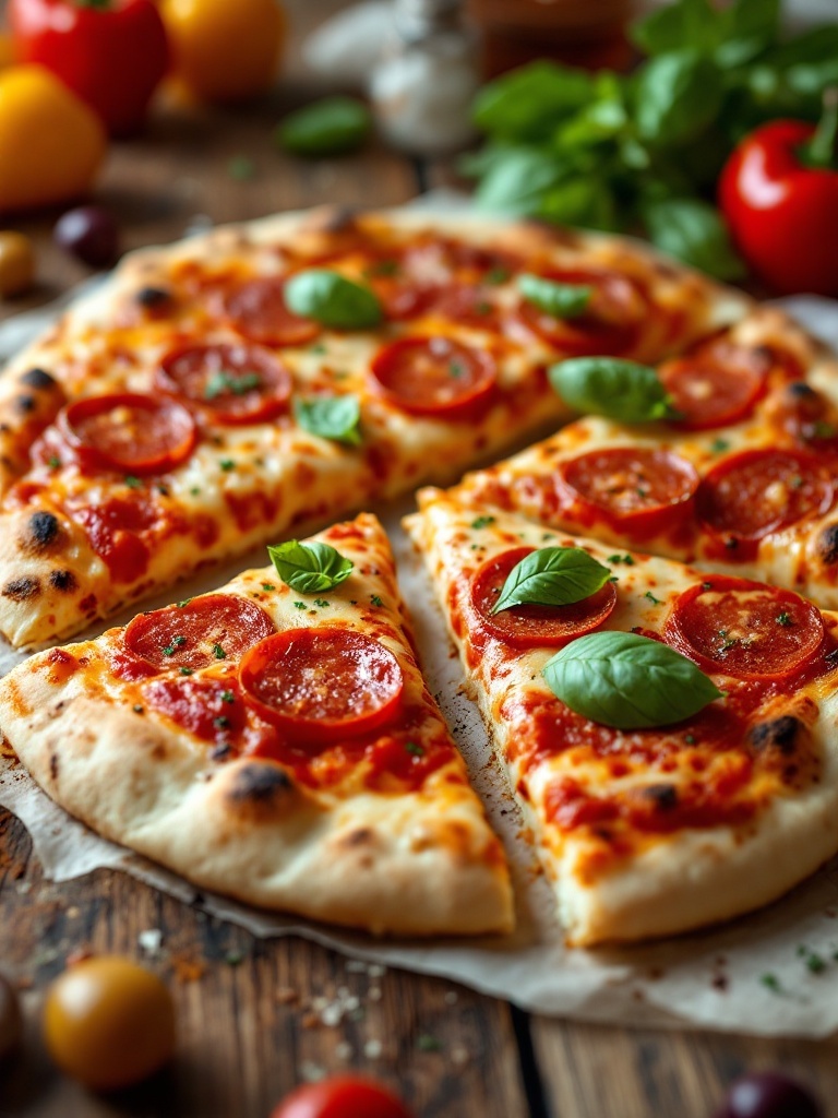 Quick and Delicious 15-Minute Naan Pizza Recipe A fresh naan pizza with melted cheese, pepperoni, and basil on a rustic table.